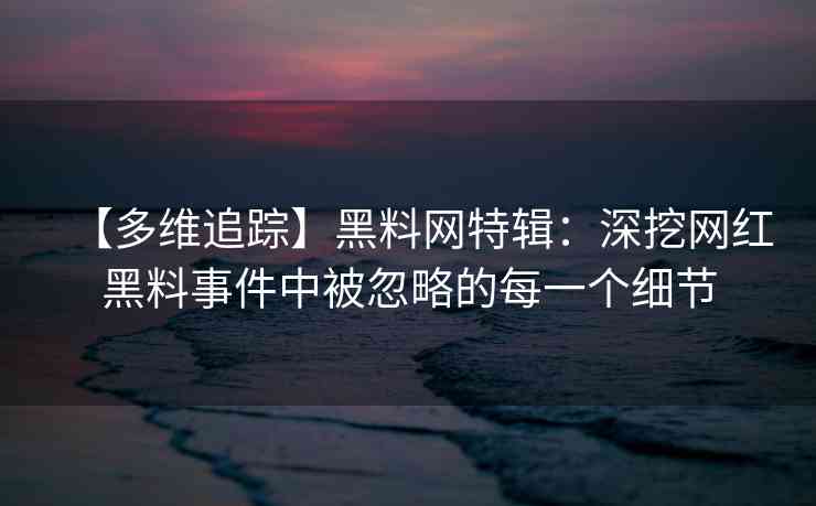 【多维追踪】黑料网特辑：深挖网红黑料事件中被忽略的每一个细节