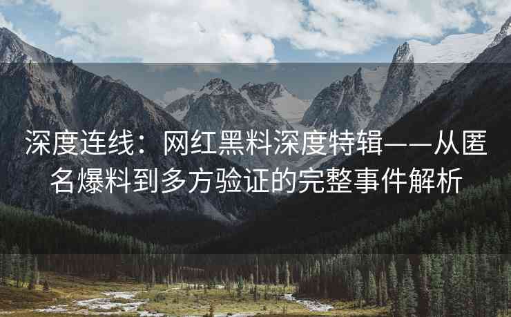 深度连线：网红黑料深度特辑——从匿名爆料到多方验证的完整事件解析